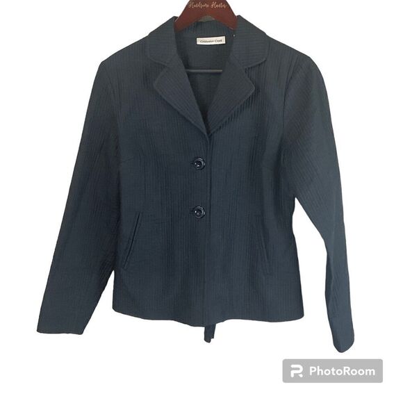 Coldwater Creek Women Sz 6 Black Blazer Silk Cotton Blend Button Front Tie Back - Picture 1 of 12